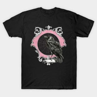 Vintage Pink Mirror Raven Gothic Design T-Shirt